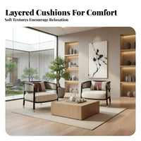 Upholstered Wooden Armchair New Chinese Design and Aesthetic Sofa Set Meditative Visual Design Minimalist Design for Households