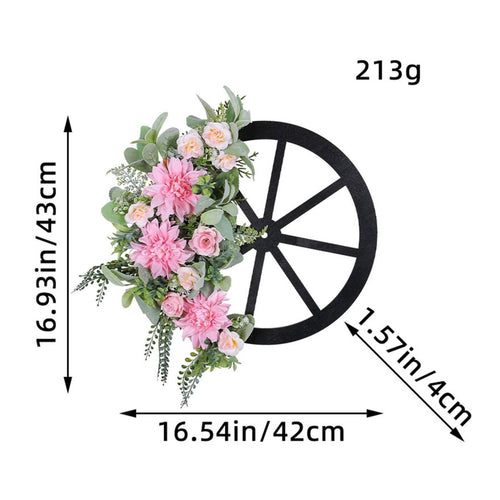 Pink Flower Wreath No Maintenance Wheel Wreath Decor Gift Ready Floral Door Hanger for Porch