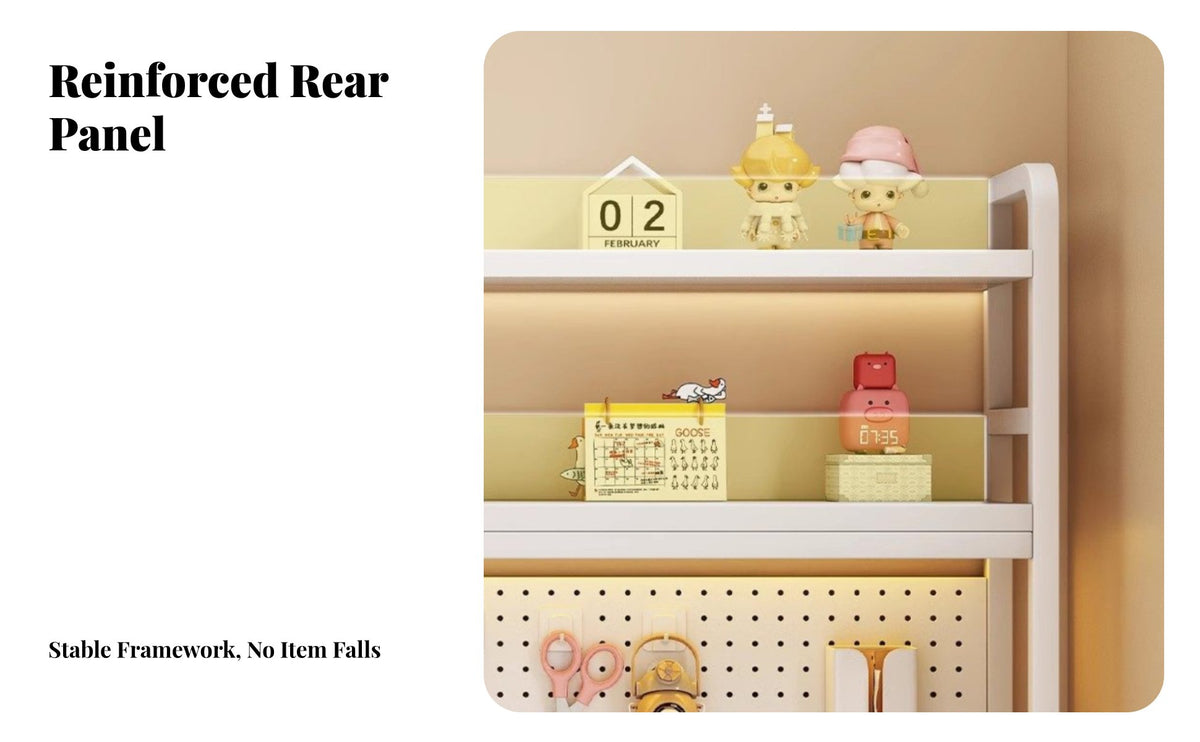 Multi-Layer Design Desk Hutch with Pegboard Space Saving Desktop Organizer Anti-Fall Baffle Tabletop Shelf Stable Construction for Students, Downice Workers, Study Room, Dormitory, Bedroom