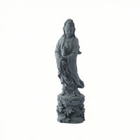 Zen Garden Ornament Draped Robes Stone-Gray-Gray Buddha Statue Textured Base