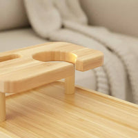 Bamboo Couch Arm Tray Adjustable Width Attach-on Sofa Arm Tray Easy to Clean