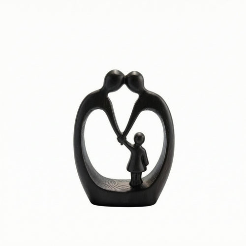 Abstract Family Sculpture Black Family Figurine Smooth Surface