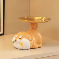 Shiba Inu Tray Shallow Dog Figurine with Tray Realistic for Desk