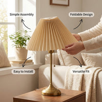 Lampshade for Table Lamps with Foldable Pleated Design, Black for Bedside and Floor Lighting, Vintage Material Shade for Home Decor