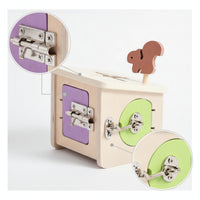 Natural Wooden Shape Sorter with Locks Educational Child-Centered Busy Box Interactive Wooden Shape Sorter Sturdy for Toddlers