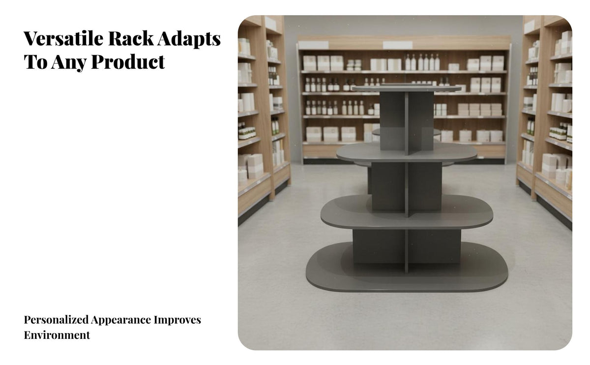 Tiered Design Round Island Display High Load Capacity Multi-Tier Snack Rack Heavy Duty Floor Display Shelving Unit Easy Assembly for Supermarket Owners, Shopkeepers, Home Organizers, Convenience Shop, Exhibition, Showroom, Office