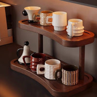 Double Layer Cup Stand Sturdy Double Layer Coffee Holder Wooden for Office, Desk