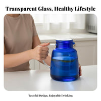 Easy to Clean Blue Glass Pitcher with Lid Long-Lasting Glass Pitcher Leak-Proof-Leak-Proof-Resistant Spout for Families, Homeowners, Office