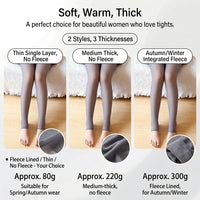 Fleece Lined Tights for Women with 300g Thermal Insulation for Winter Wear, Opaque with Fake Translucent Design, Footed Style