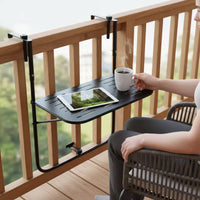 Railing-Mounted Table Outdoor Folding Balcony Table Compact Railing Shelf for Patio