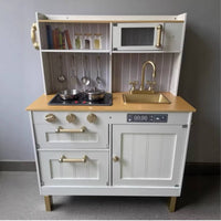 Wooden Play Kitchen Compact Pretend Play Kitchen Small for Kids, Young Children, Playroom, Nursery