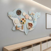 Dolphin Wall Board Interactive Wooden Activity Panel Light Blue and White Wooden Activity Panel