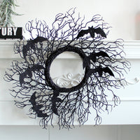 Halloween Wreath with Black Dried Branches and Bat
