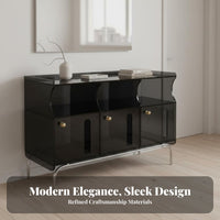 Light Luxury Aesthetic Ribbed Acrylic Cabinet Modern design Transparent Curio Cabinet semi-transparent Doors Storage Unit Multi-Functional for Interior Decorators, Collectors, Homeowners, Living Room, Entryway, Bedroom, Playroom