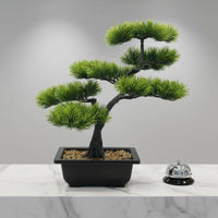 Tabletop Conifer Bonsai Low Maintenance Artificial Potted Conifer Green