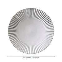 Striped Plate with Fluted Stripes Round Fruit Plate Shallow Dish Silver for Dining Table