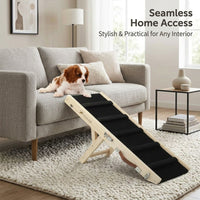 Dog Steps for Bed and Sofa with Adjustable Height Wooden Ramp, Pet for Small and Cats with Scratch Board, Feeding Tray Included