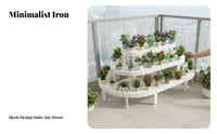 Indoor & Outdoor Use Multi-Tier Plant Shelf Space-Saving Multi-Level Quarter-Circle Rack Staggered Shelves Home Furnishing Curved Shape for Gardeners, Apartment Dwellers, Homeowners, Balcony, Garden, Living Room, Bedroom