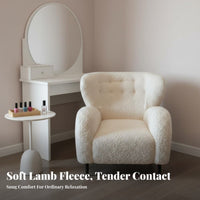 Sherpa Club Chair Soft Texture Upholstered Armchair Comfortable Creamy Design for Young Adults, Bedroom, Vanity Area