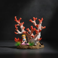 Mermaid Figurine with Artificial Plant Resin Mermaid Ornament Carved Artificial Seaweed for Desktop