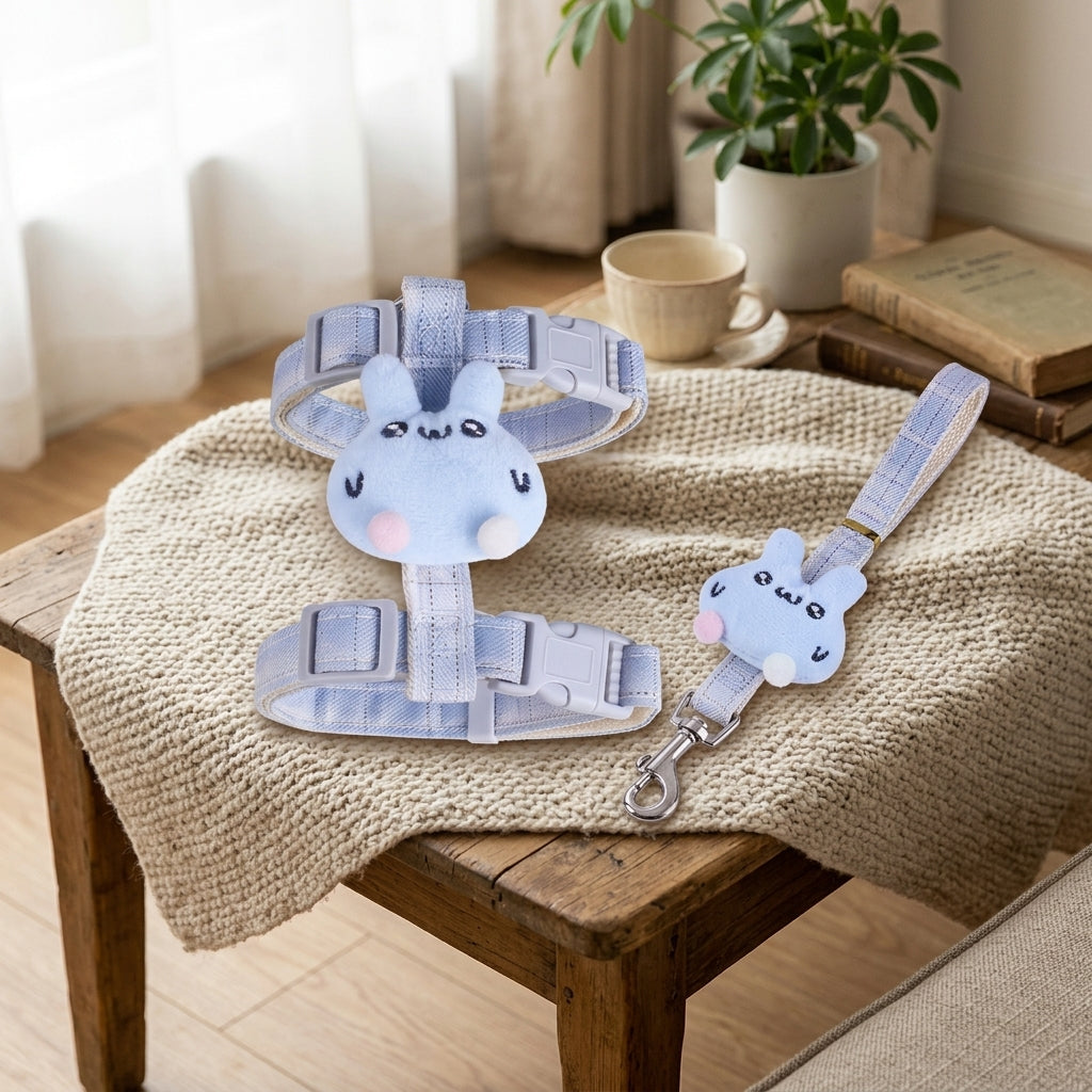 Cat Harness and Leash Set with Cartoon Design, Adjustable Soft Nylon Vest Harness for Small Cats, Outdoor Walking Gear in Various Colors