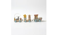 Brightly Painted Wooden Pull Train Rolling Animal Pull Toy Classic Wooden Train with Wheels Educational for Playroom