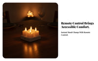 4 Pieces LED Tea Lights with Remote | Realistic Molded beeswax Body, Rechargeable LED Candles with Charging Base Flameless Yellow Glow, for Cozy Indoor Ambiance