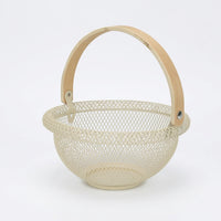 Kitchen Storage Basket with Wooden Handle for Fruits and Eggs, Metal Wire Frame with Rolled Edge Design, Hanging for Cupboards
