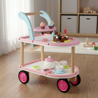 Wooden Ice Cream Cart Rolling Pretend Ice Cream Trolley Realistic Dessert Serving Fun Cart for Daycare