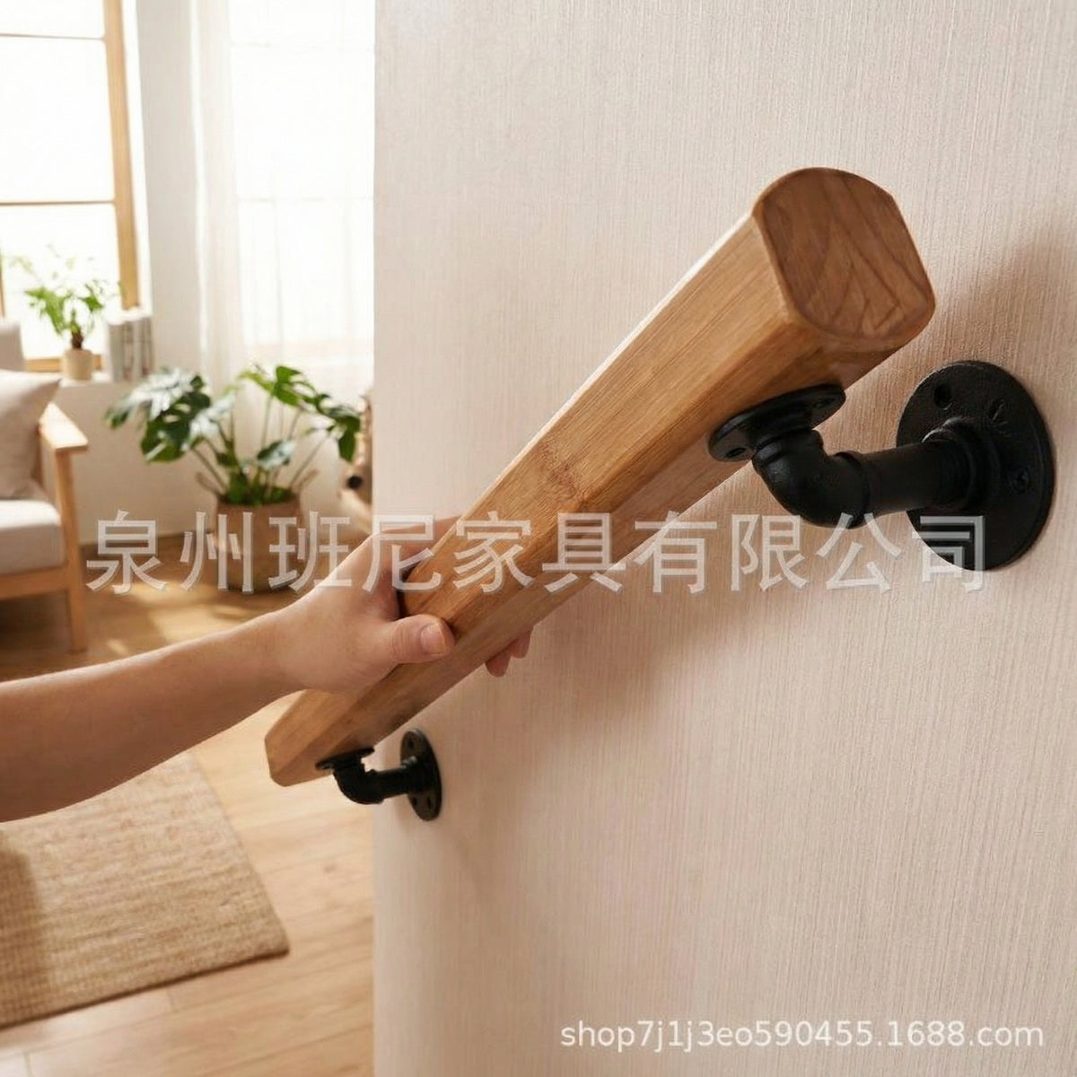 Wall-Mounted Assistance Bar Anti-Slip Grip Wall-Mounted Wooden Handrail Durable Mobility Aid for Disabled People, Children, Stairways, Hallways, Attic