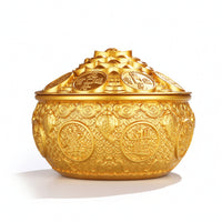 Lidded Treasure Bowl Golden-Hued Basin Decorative for Office