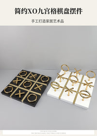 现代简约十字架XO造型九宫格棋盘摆件书房客厅卧室酒店家居装饰品