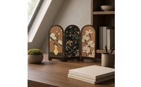 Bird Pattern Decor Screen Chinese Design Desktop Folding Screen Retro Look