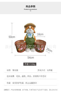 创意太阳能狗狗花盆庭院装饰摆件花园草坪户外多肉动物花盆摆件
