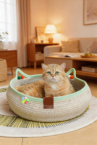 藤编猫窝猫抓板自嗨球一体四季通用手工编织可水洗耐抓棉绳宠物窝