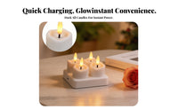 4 Pieces LED Tea Lights with Remote | Realistic Molded beeswax Body, Rechargeable LED Candles with Charging Base Flameless Yellow Glow, for Cozy Indoor Ambiance