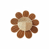 Woven Rattan Storage Basket Multi-Functional Flower Shaped Wall Basket Easy to Clean Yellow Blossom Hanging Planter for Bedroom