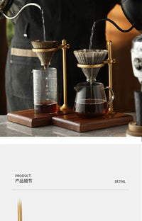 Italian Coffee Dripper Set with Wooden Base and Aluminum Stand, Glass Carafe