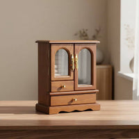 Glass Door Jewelry Cabinet Walnut Finish Home Organizer Large Capacity