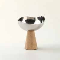 Fruit Bowl with Wood Base Stainless Steel Bowl with Pedestal Base Elevated for Dining Table