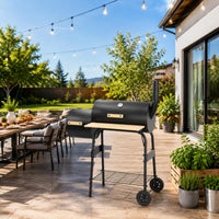 twinBarrel Barbecue Grill Front Thermometer Wheeled Barbecue Grill Black Metal Outdoor Cooking