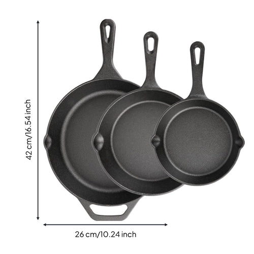 3 Pieces Enameled Cast Iron Skillet Set Heat Retention