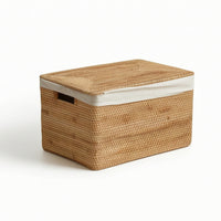 Rattan Storage Basket with Lid Small Lidded Rattan Basket Compact for Bedroom