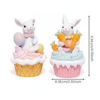 2 Pieces Bunny Cupcake Figurine Cute Design Easter Rabbit Statue Pastel Colors