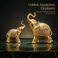 Golden Elephant Statue Sculpture Feng Shui, Sparkling Elephant Statue Set Home Decor, Resin Elephant - Image 2