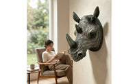 Home Decoration Carved Texture 3D Wall Relief Rhinoceros Head Wall Sculpture Detailed
