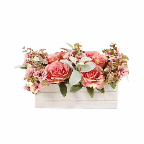 Rose Arrangement with Planter Rectangular Flower Centerpiece Luxuriant
