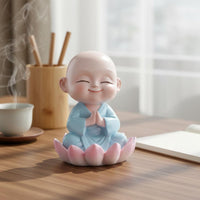 Lotus Monk Figurine Gift Idea Buddhist Desk Figurine Cute for Patio