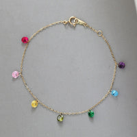 S925 Silver Plated 14K Gold Bracelet with Colorful Round Zircon, Women's Gift