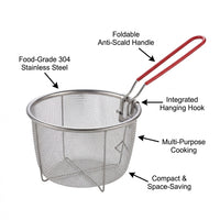 Steel Frying Basket Handle, Easy Clean Stainless Steel Fryer for Serving Fries, 304 Stainless Steel Frying Basket, Deep Frying Basket Rust Resistant